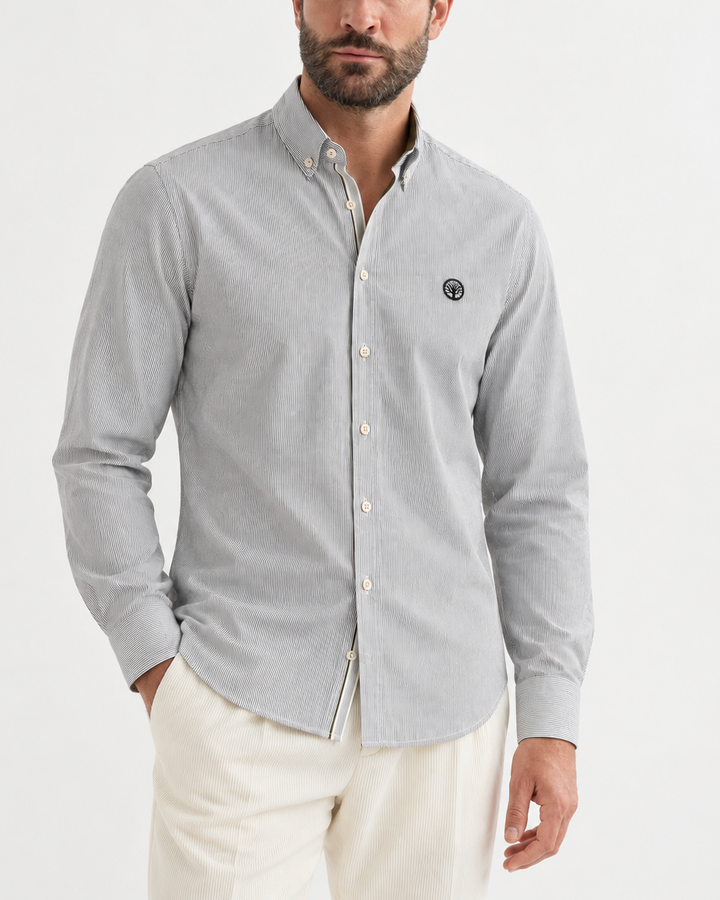 Camisa Esencial Hombre Manga Larga Raya Delgada - Purple Rain