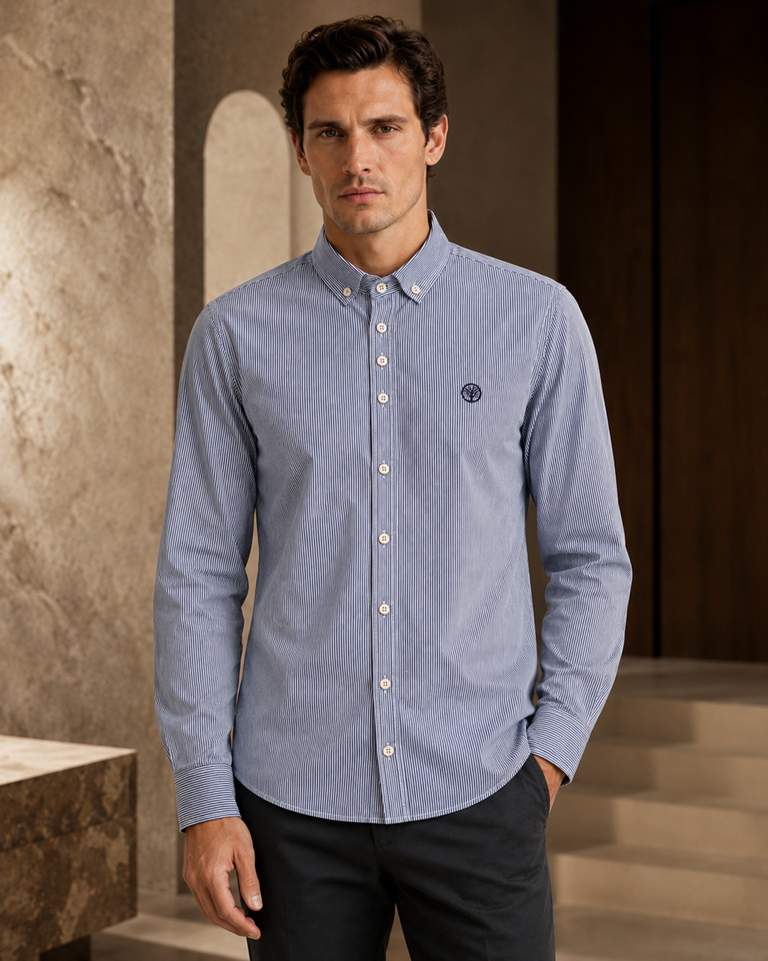 Camisa Esencial Hombre Manga Larga Raya Delgada - Purple Rain