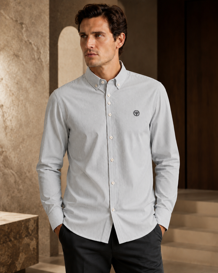 Camisa Esencial Hombre Manga Larga Raya Delgada - Purple Rain