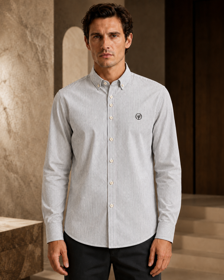 Camisa Esencial Hombre Manga Larga Raya Delgada - Purple Rain