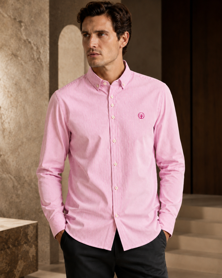 Camisa Esencial Hombre Manga Larga Raya Delgada - Purple Rain