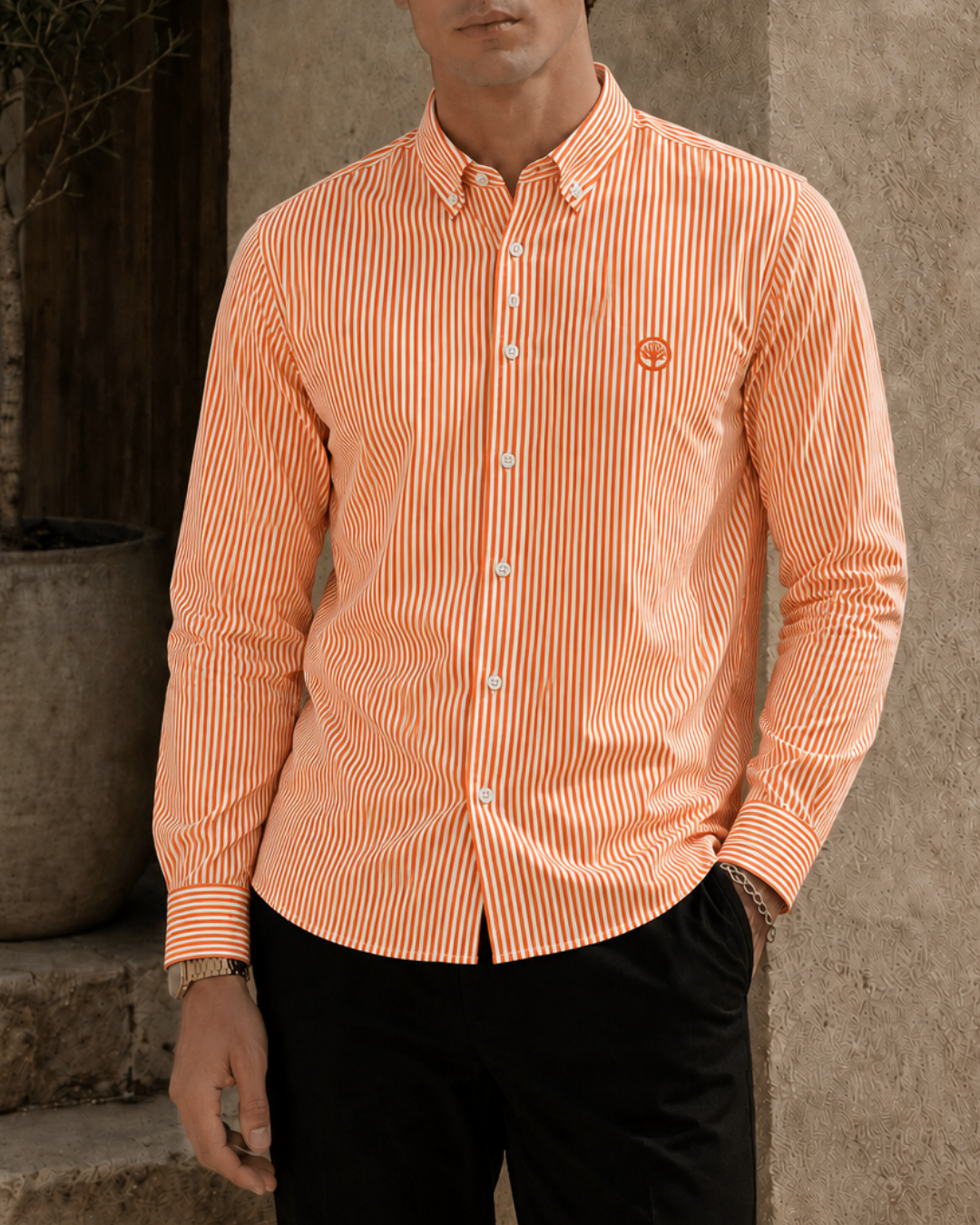 Camisa Esencial Hombre Manga Larga Raya Gruesa