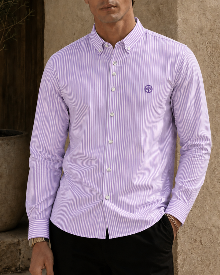 Camisa Esencial Hombre Manga Larga Raya Gruesa