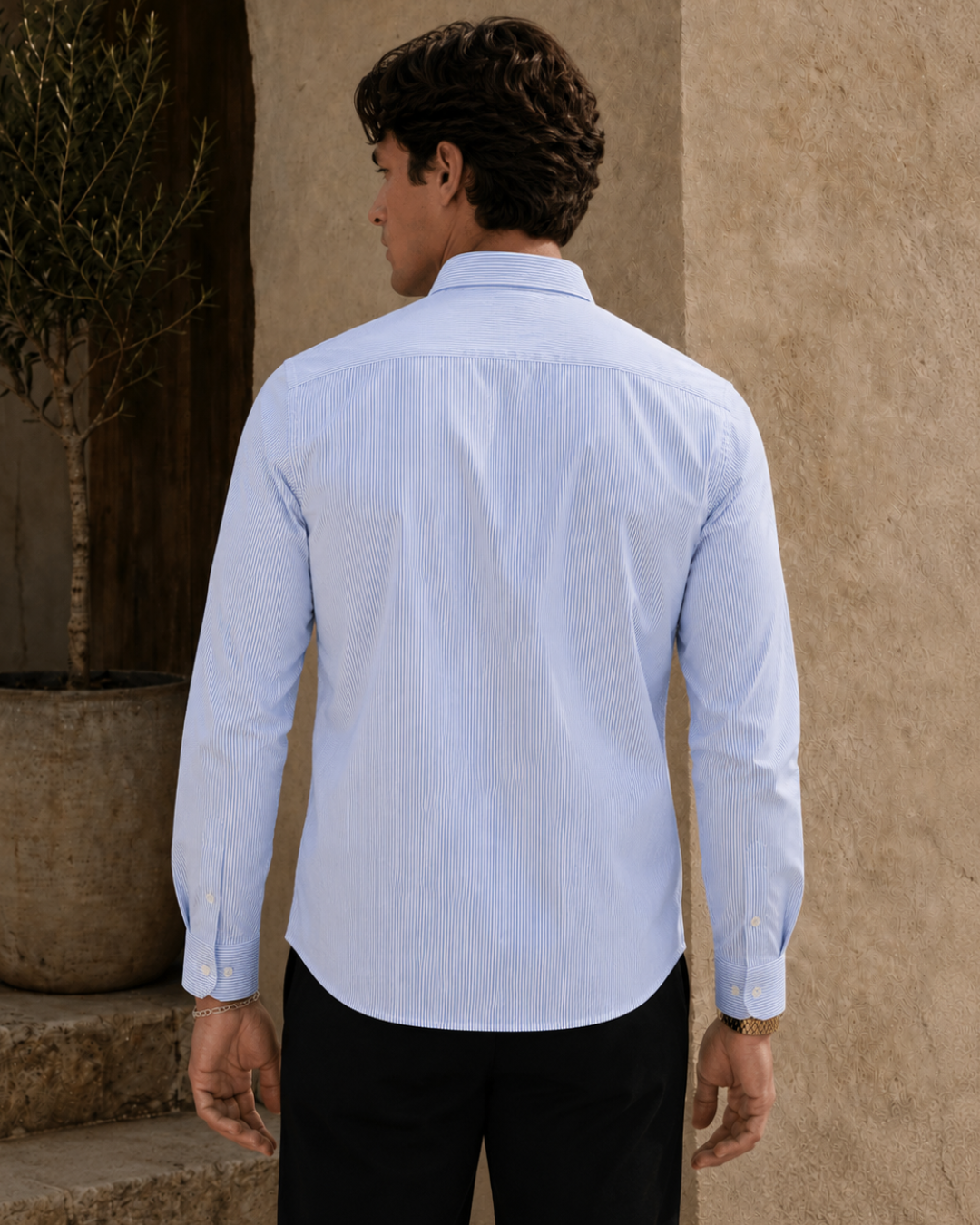 Camisa Esencial Hombre Manga Larga Raya Gruesa
