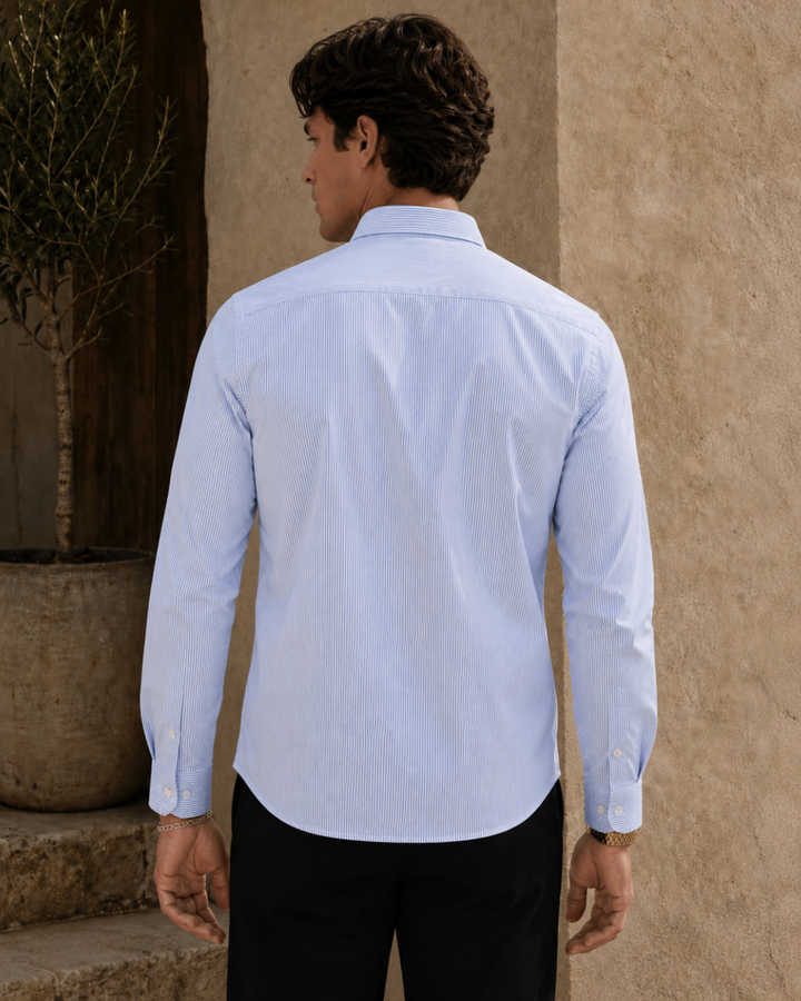 Camisa Esencial Hombre Manga Larga Raya Gruesa