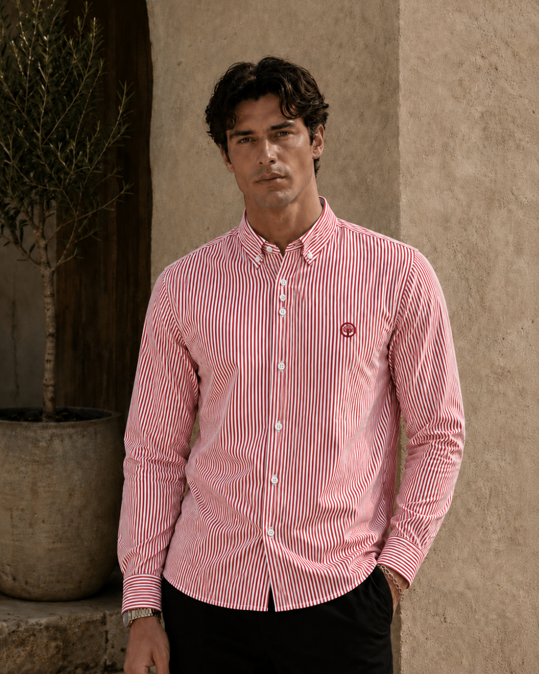 Camisa Esencial Hombre Manga Larga Raya Gruesa