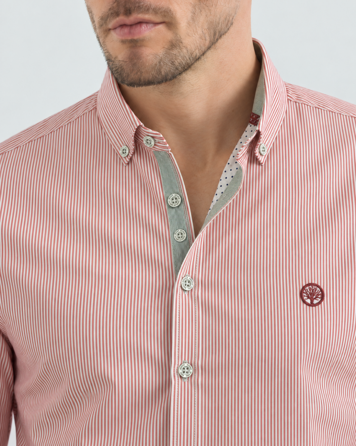 Camisa Esencial Hombre Manga Larga Raya Gruesa