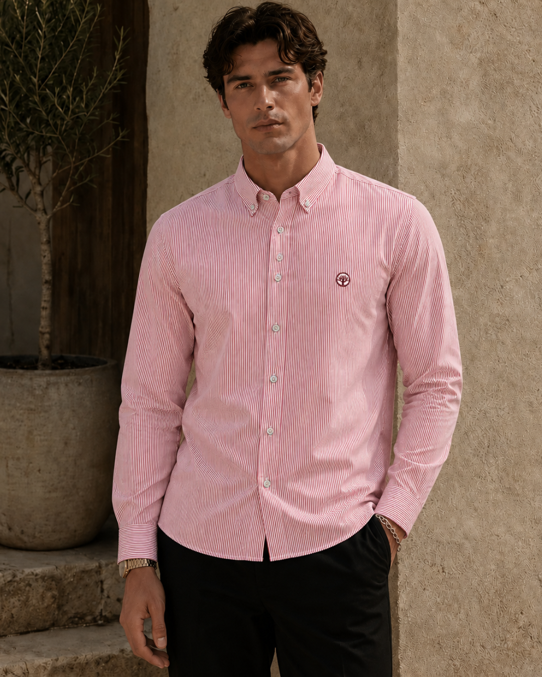 Camisa Esencial Hombre Manga Larga Raya Gruesa