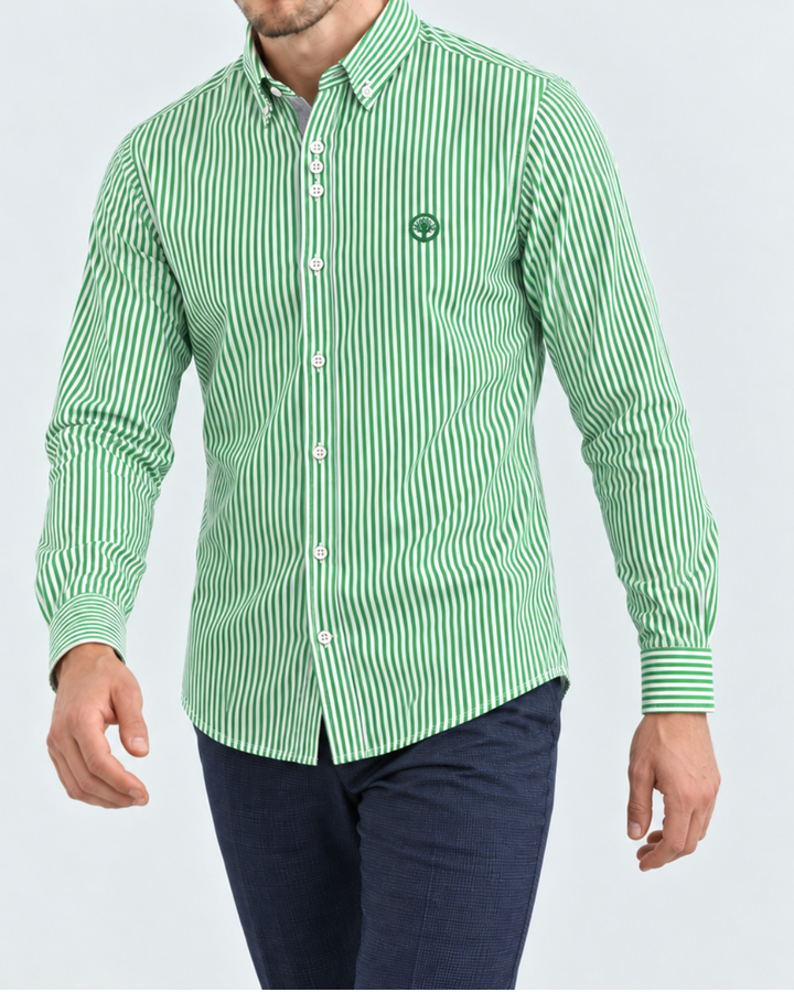 Camisa Esencial Hombre Manga Larga Raya Gruesa