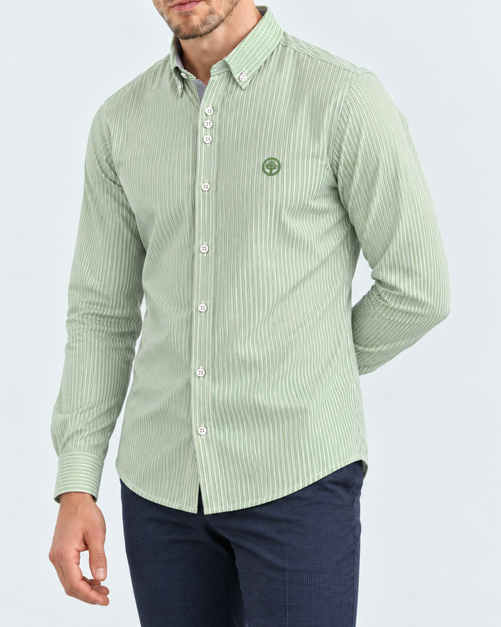 Camisa Esencial Hombre Manga Larga Raya Gruesa