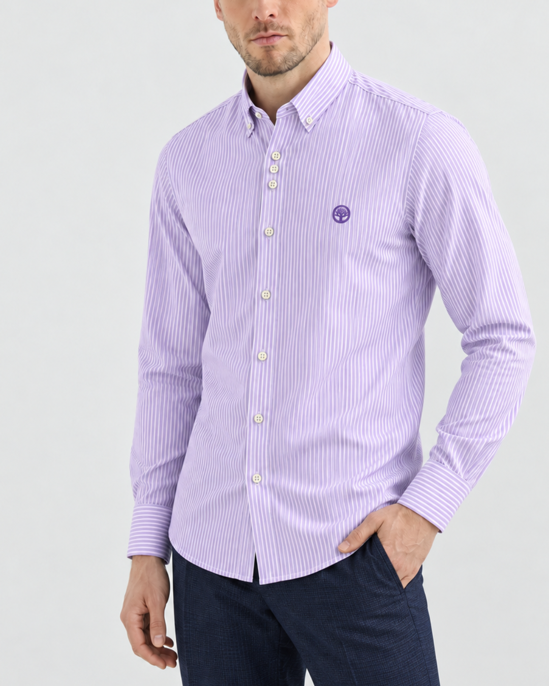 Camisa Esencial Hombre Manga Larga Raya Gruesa