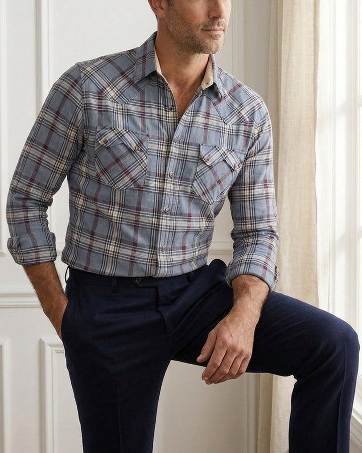 Camisa Heritage a Cuadros Beige, Gris y Negro - Purple Rain
