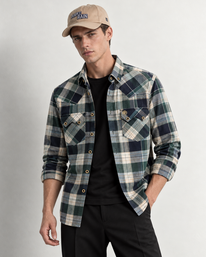 Camisa Heritage a Cuadros Beige, Gris y Negro
