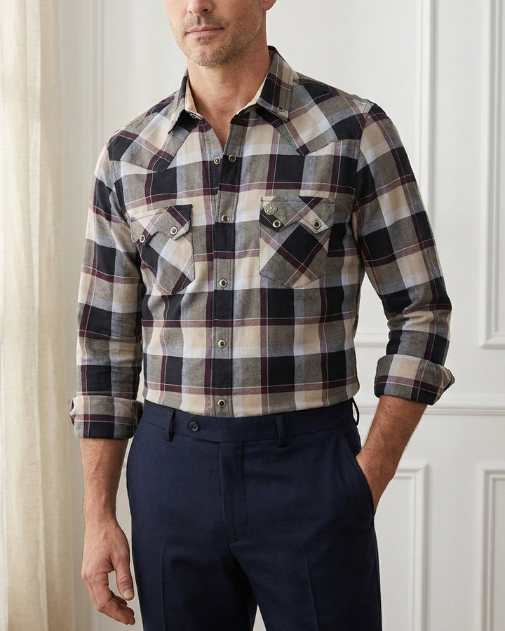 Camisa Heritage a Cuadros Beige, Gris y Negro