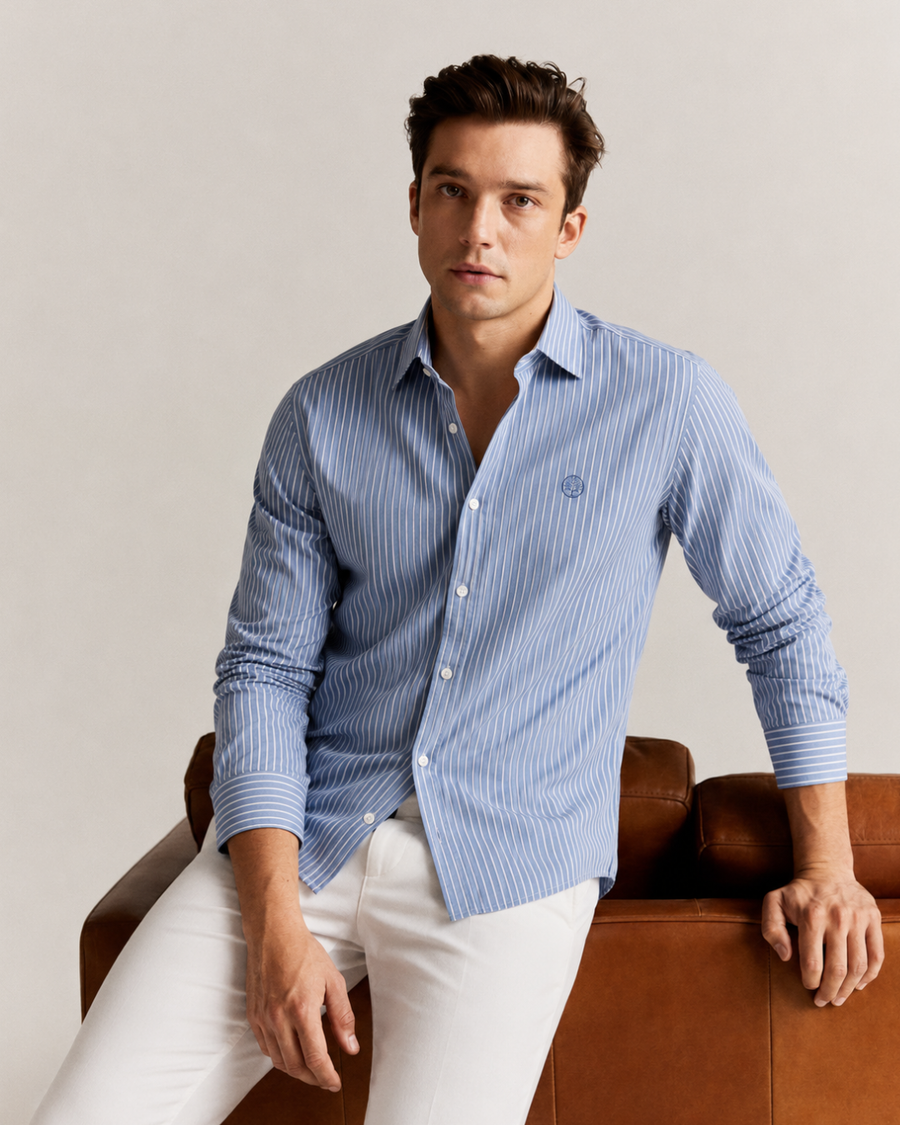 Camisa Hombre Cuello Italiano Manga Larga Raya Gruesa | Purple Rain