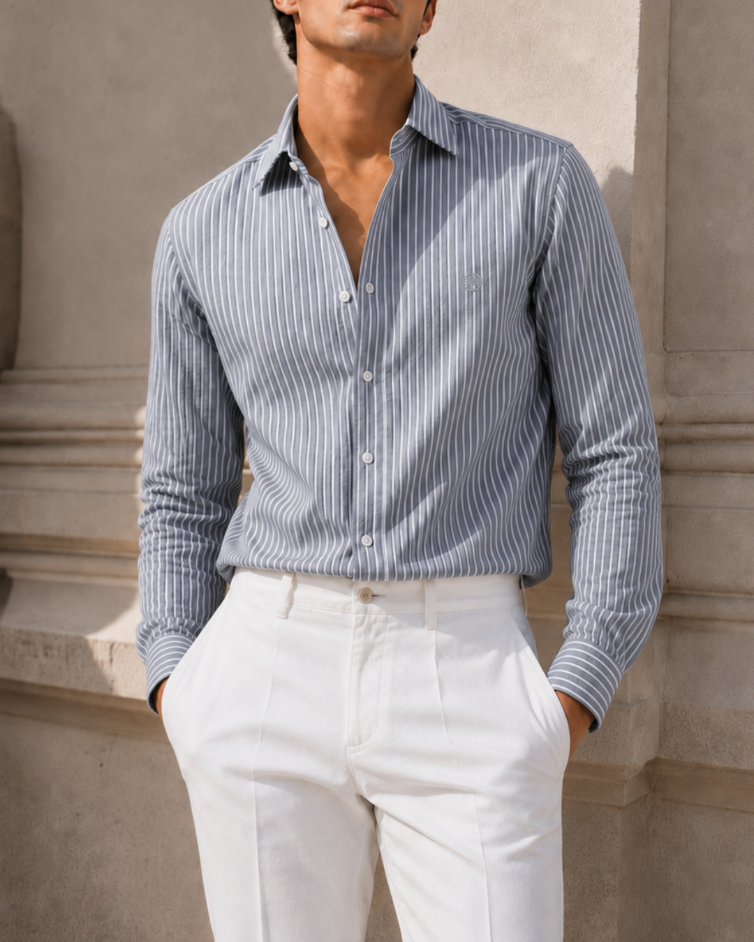 Camisa Hombre Cuello Italiano Manga Larga Raya Gruesa | Purple Rain