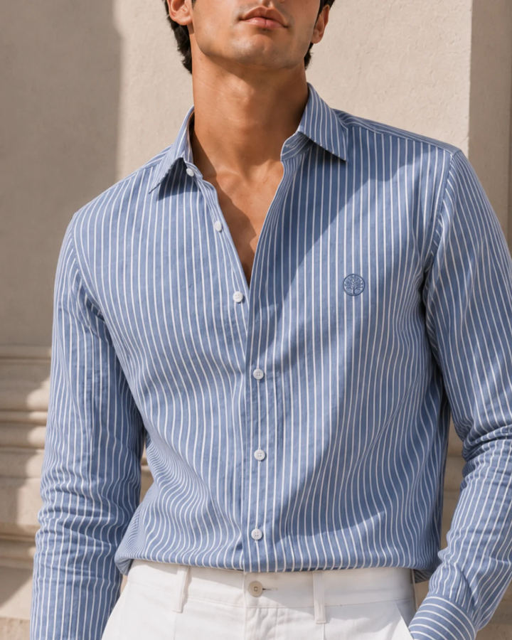 Camisa Hombre Cuello Italiano Manga Larga Raya Gruesa | Purple Rain - Purple Rain