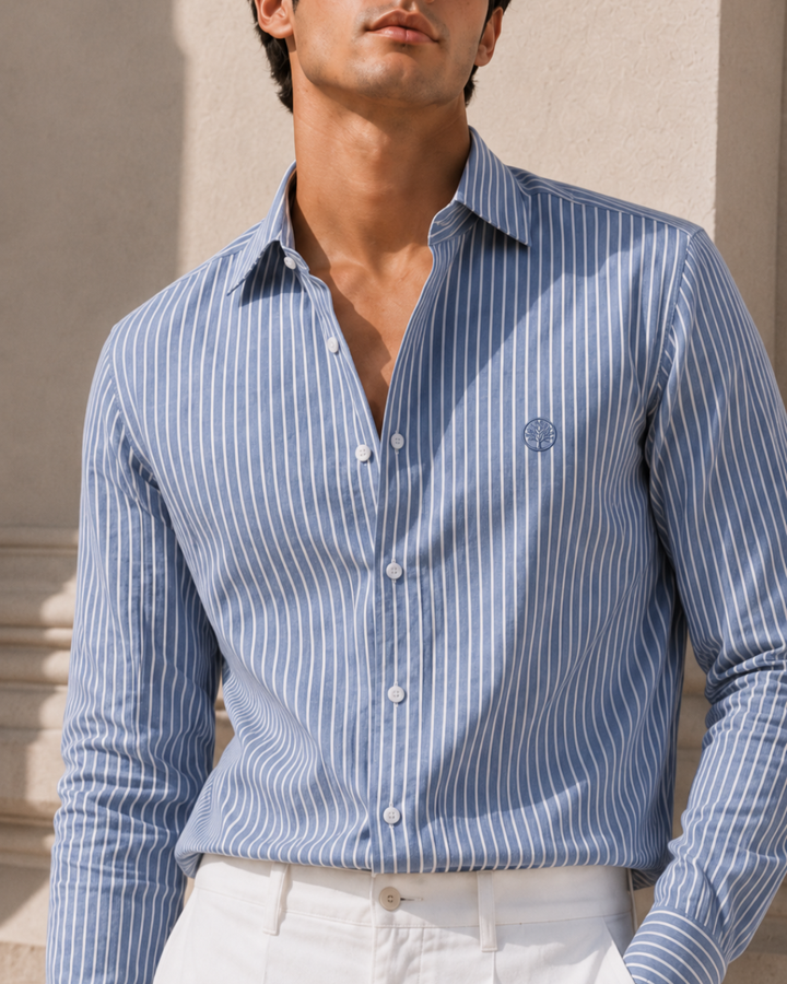 Camisa Hombre Cuello Italiano Manga Larga Raya Gruesa | Purple Rain