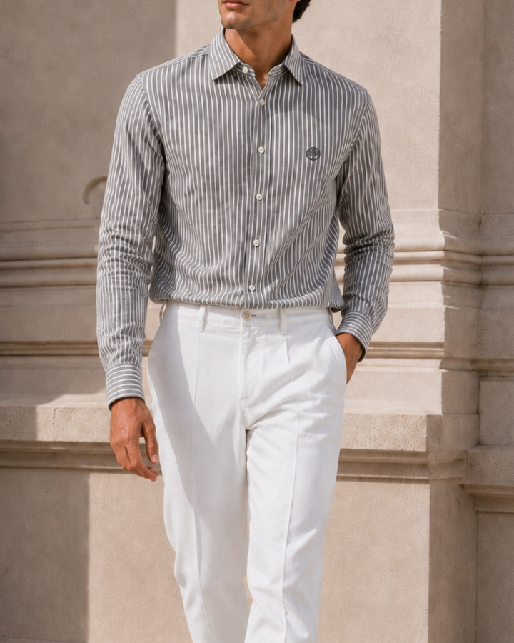 Camisa Hombre Cuello Italiano Manga Larga Raya Gruesa | Purple Rain