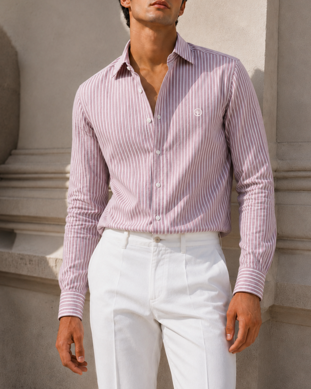 Camisa Hombre Cuello Italiano Manga Larga Raya Gruesa | Purple Rain