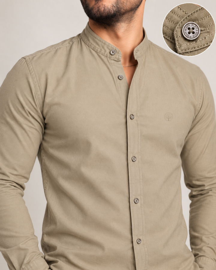 Camisa Hombre Cuello Neru tejido Micro punto Manga Larga