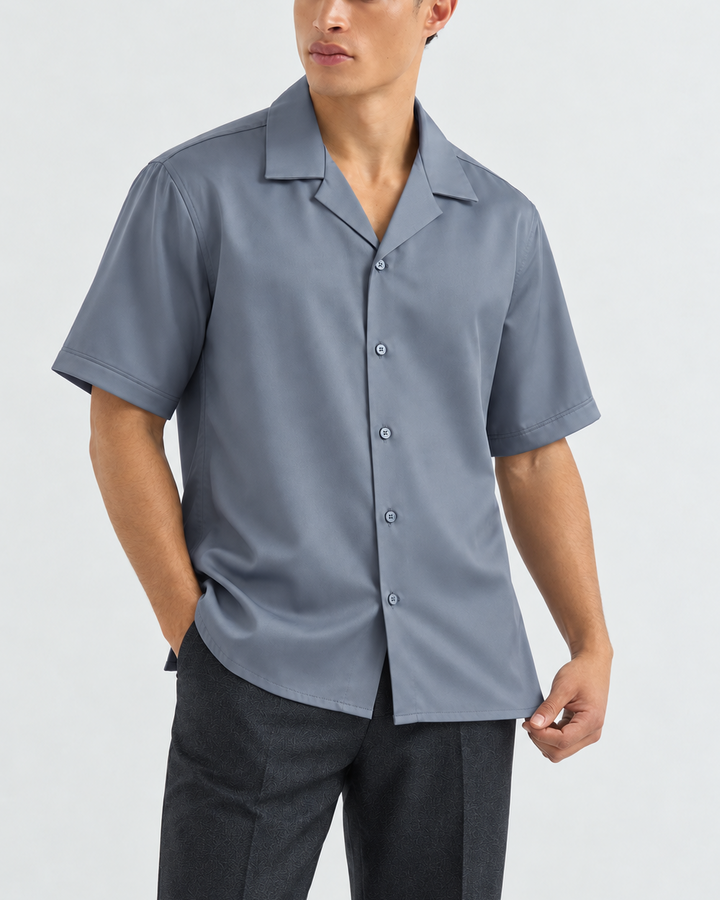 Camisa Hombre Manga Corta Satín - Purple Rain