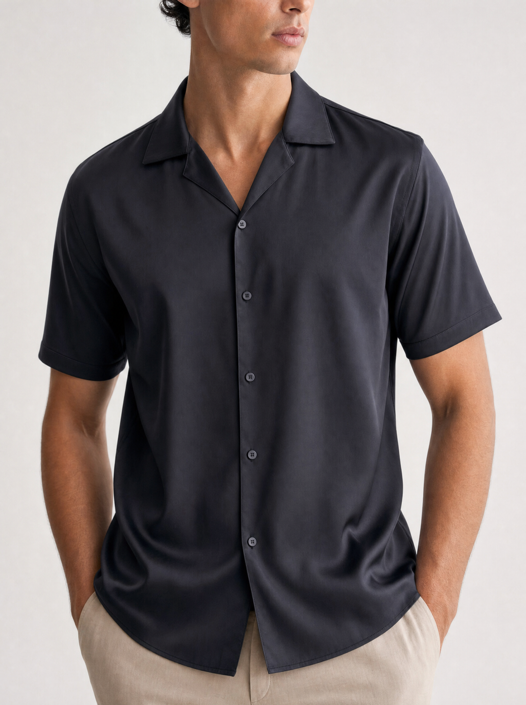Camisa Hombre Manga Corta Satín - Purple Rain