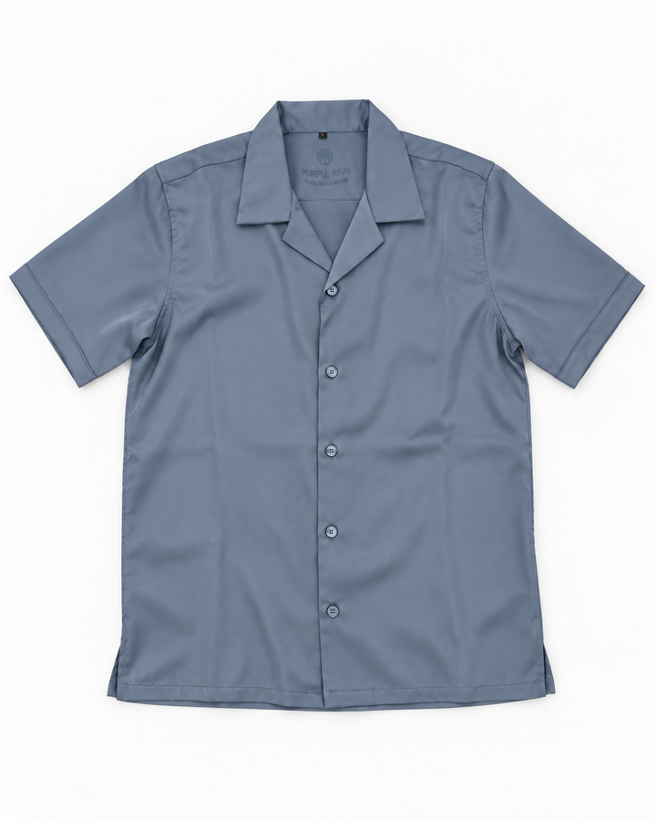 Camisa Hombre Manga Corta Satín - Purple Rain