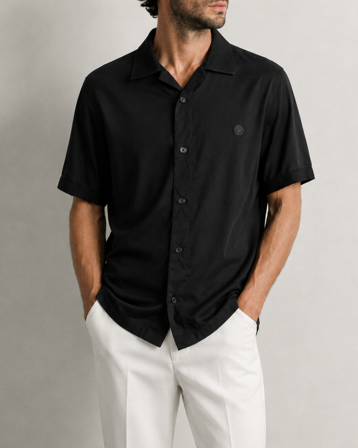 Camisa Hombre Manga Corta con Cuello y Terminaciones de Manga Tejidas