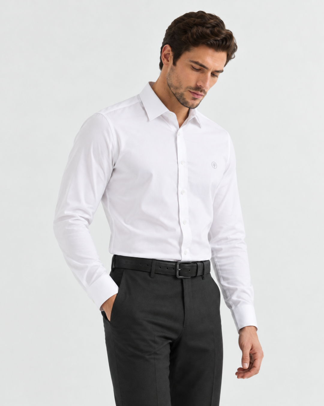 Camisa Hombre Manga Larga en Rayón Stretch con Brillo Sutil Tonos Tierra