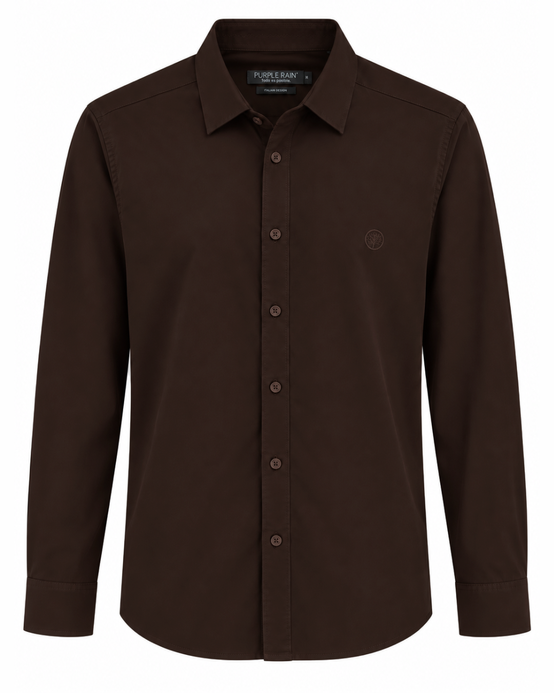 Camisa Hombre Manga Larga en Rayón Stretch con Brillo Sutil Tonos Tierra