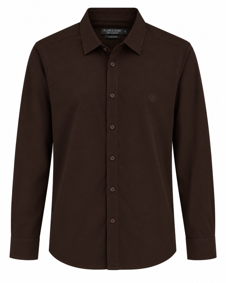 Camisa Hombre Manga Larga en Rayón Stretch con Brillo Sutil Tonos Tierra