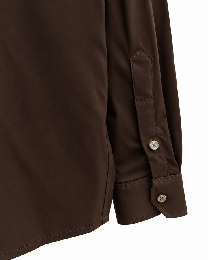 Camisa Hombre Manga Larga en Rayón Stretch con Brillo Sutil Tonos Tierra
