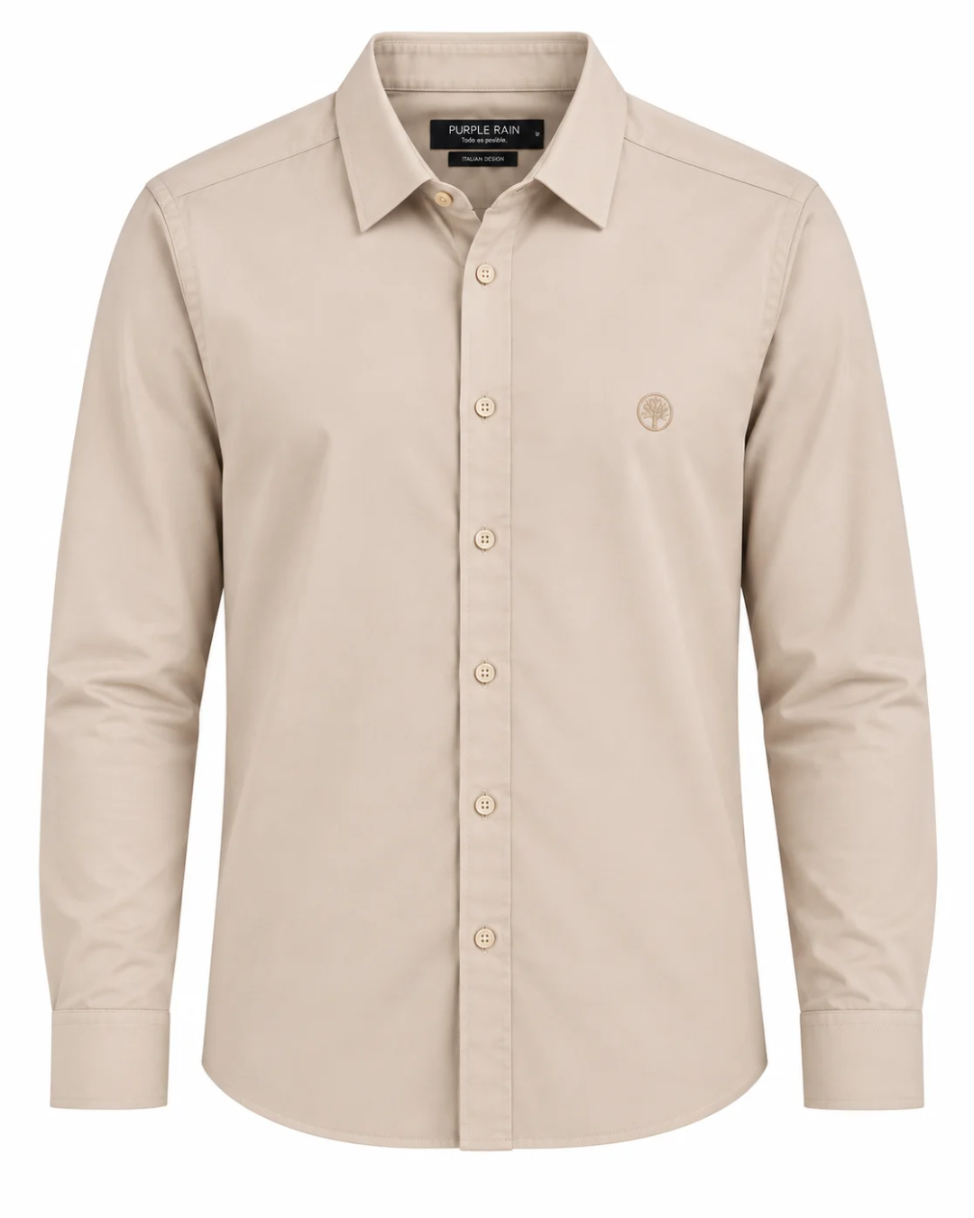 Camisa Hombre Manga Larga en Rayón Stretch con Brillo Sutil Tonos Tierra