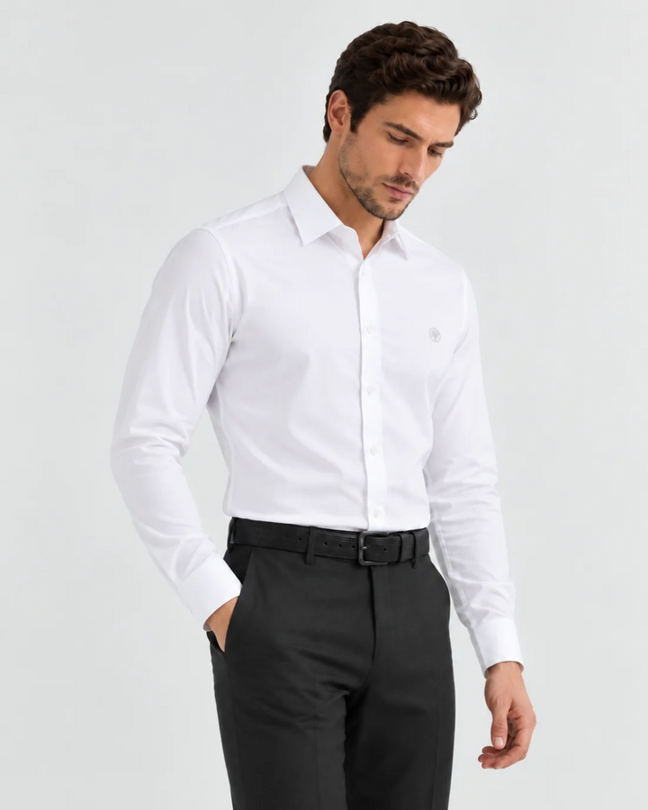 Camisa Hombre Manga Larga en Rayón Stretch con Brillo Sutil Tonos Tierra