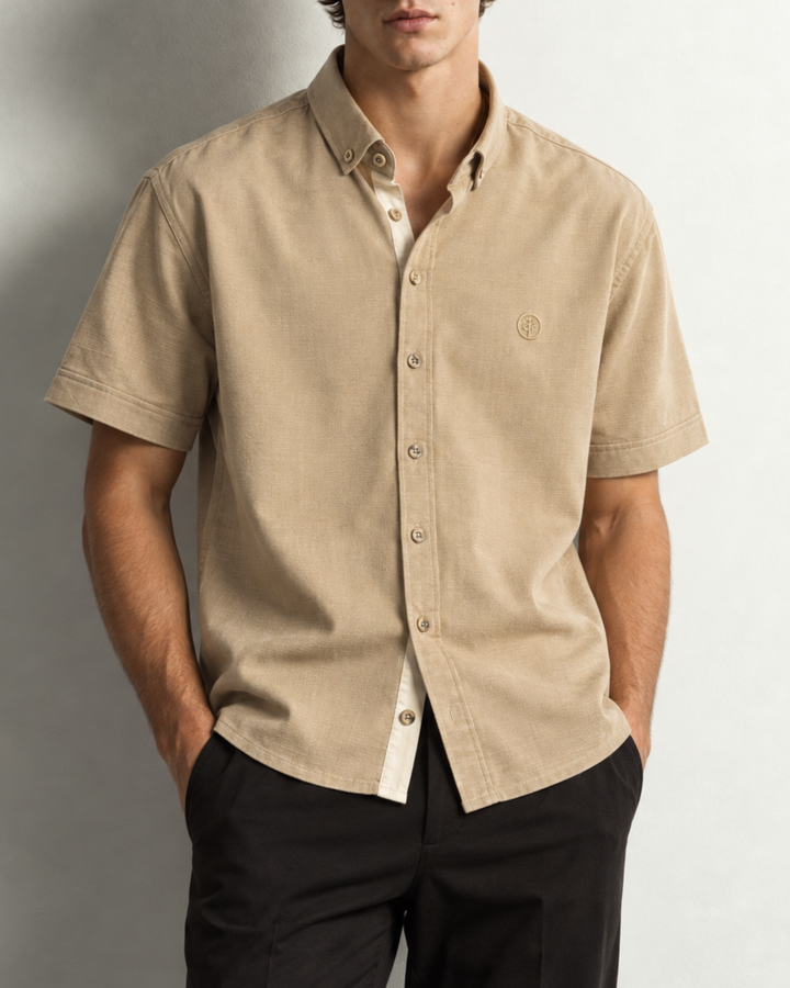 Camisa Hombre Premium Manga Corta Santorini - Purple Rain