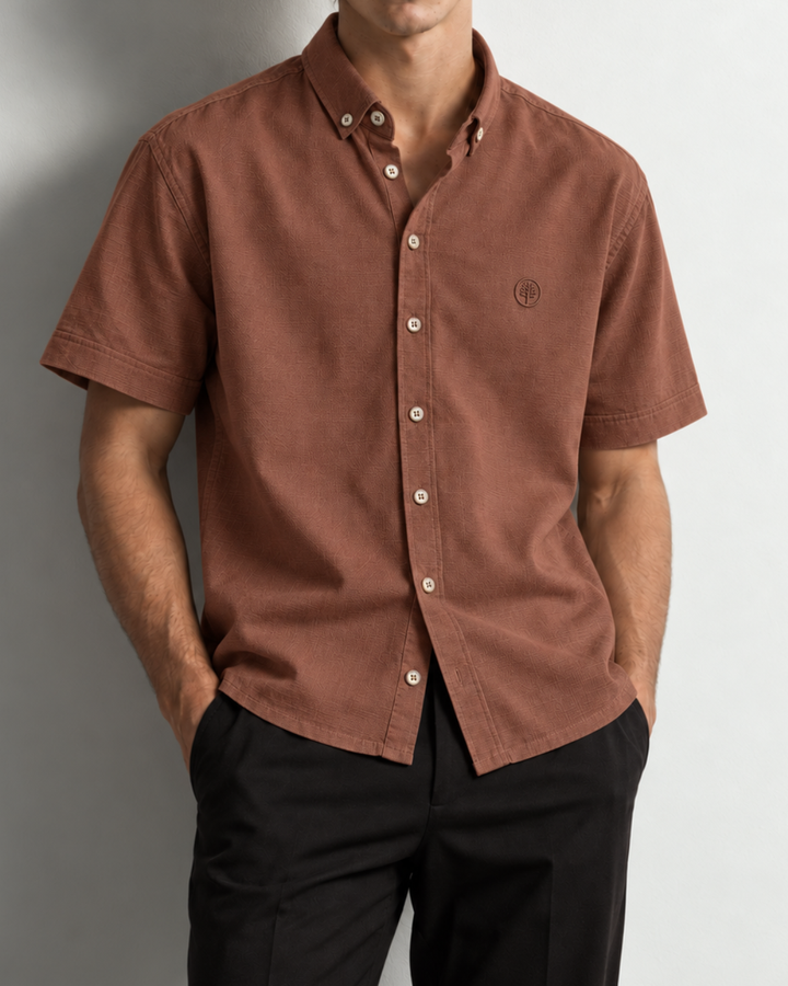 Camisa Hombre Premium Manga Corta Santorini - Purple Rain