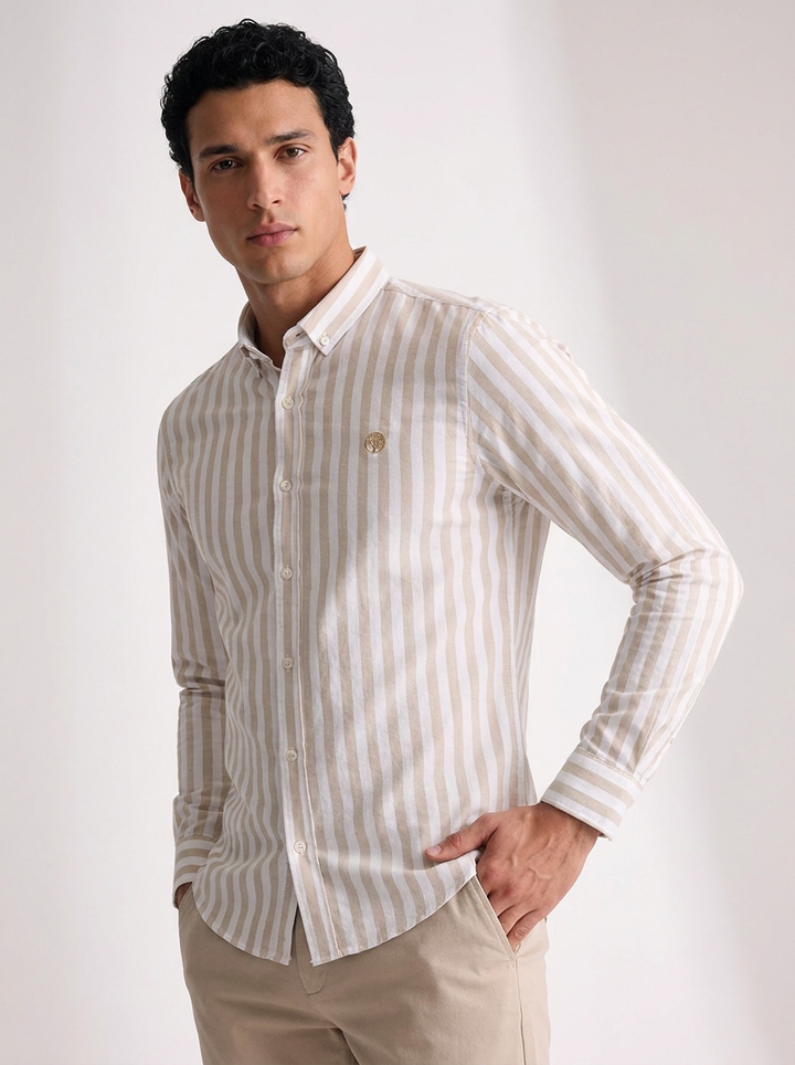 Camisa Hombre Rayas Verticales Algodón
