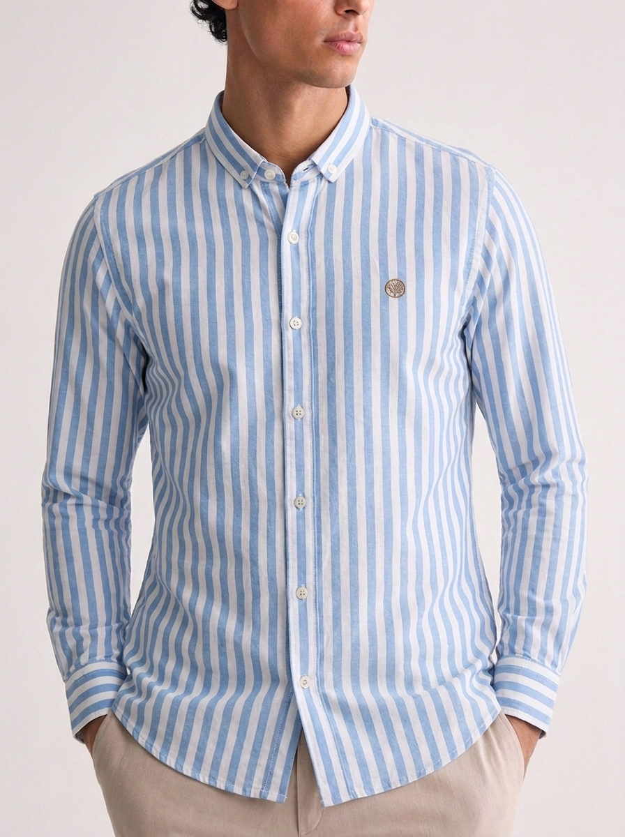 Camisa Hombre Rayas Verticales Algodón