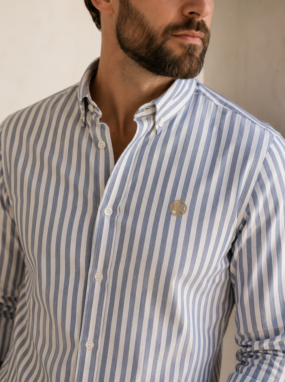 Camisa Hombre Rayas Verticales Algodón Estilo Old Money - Purple Rain