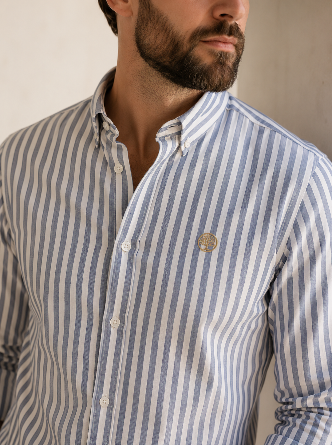 Camisa Hombre Rayas Verticales Algodón Estilo Old Money - Purple Rain