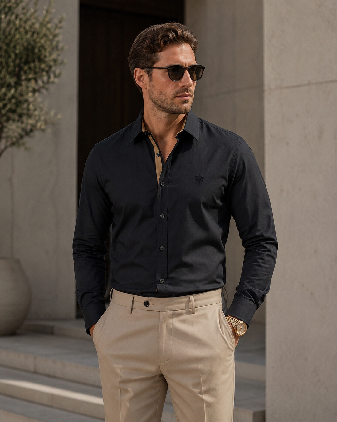 Camisa Hombre Tela Fría Cuello Italiano | Purple Rain - Purple Rain
