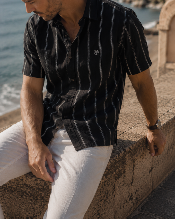 Camisa hombre  Milano Manga Corta — Algodón Premium - Purple Rain