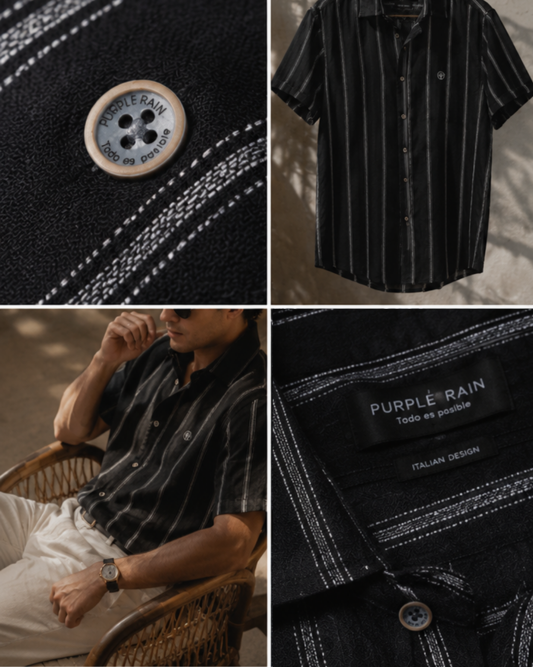 Camisa hombre  Milano Manga Corta — Algodón Premium - Purple Rain