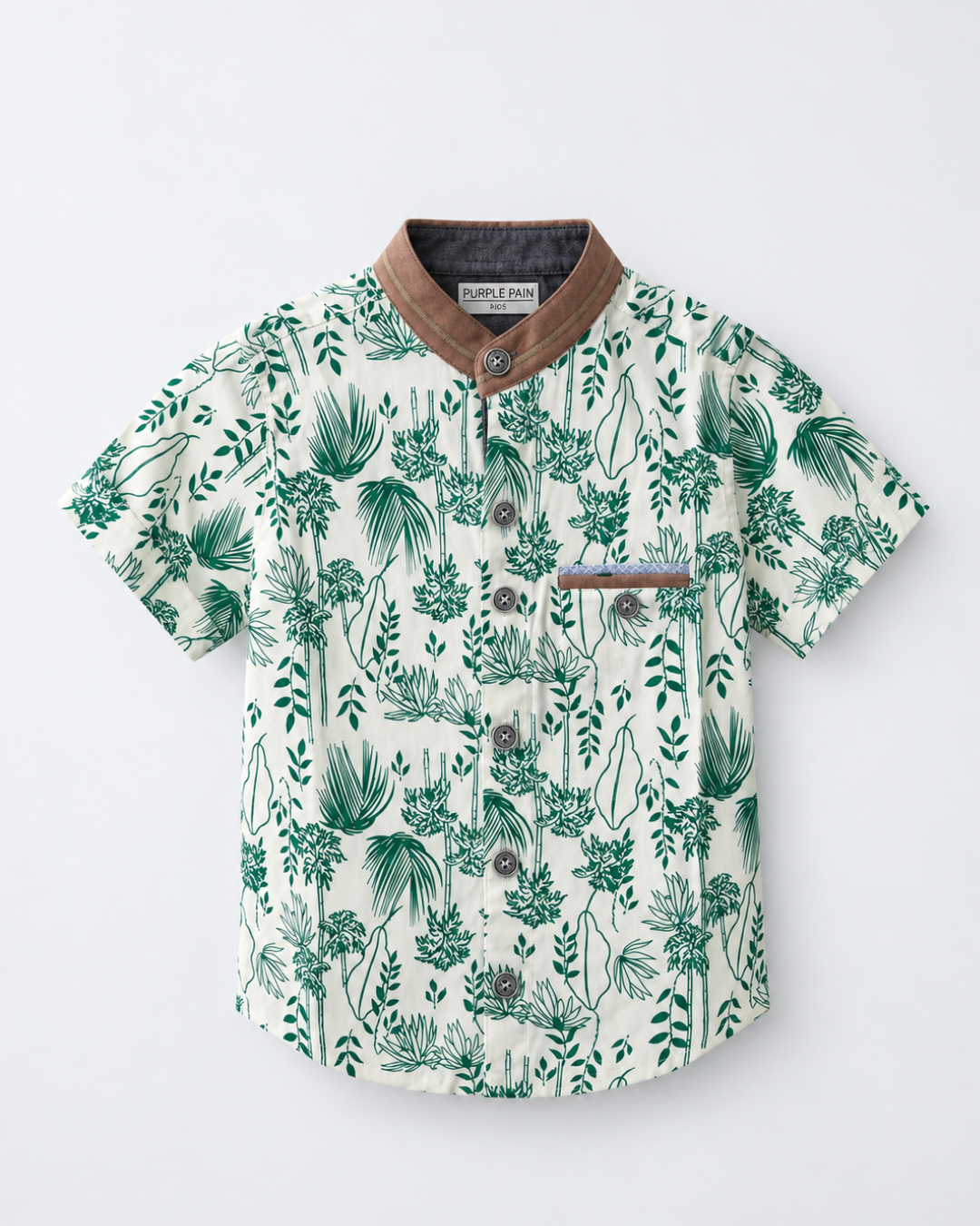 Camisa Niño Estampada Manga Corta Cuello Nerú