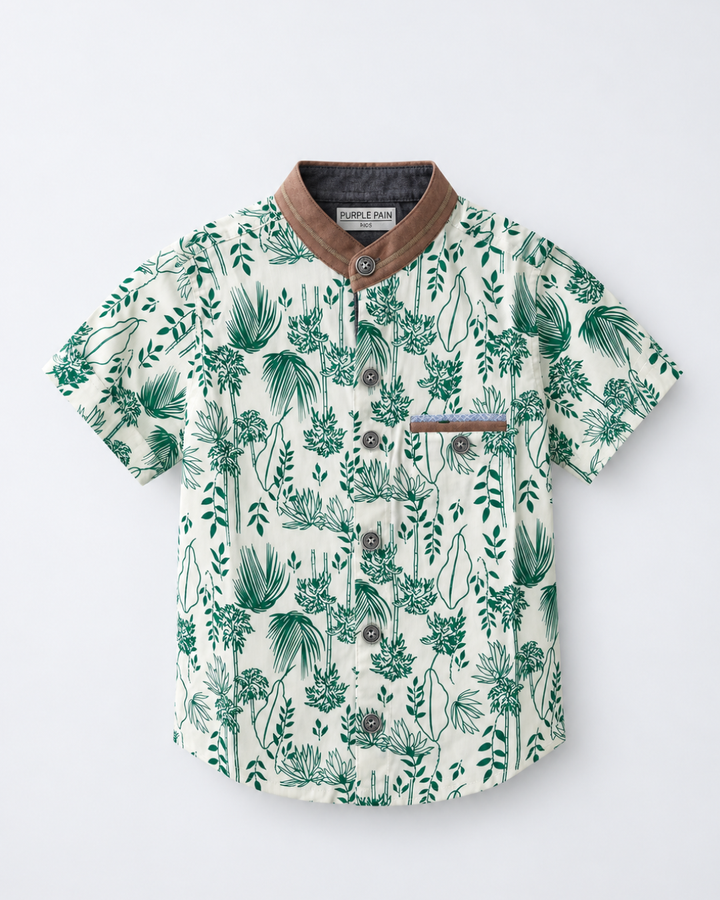 Camisa Niño Estampada Manga Corta Cuello Nerú