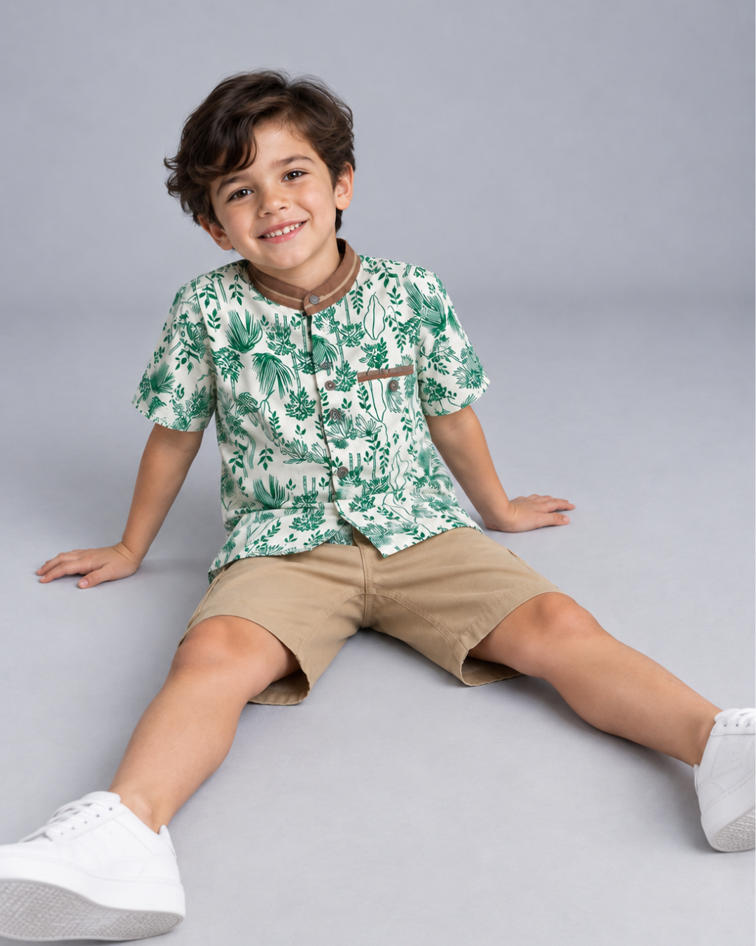 Camisa Niño Estampada Manga Corta Cuello Nerú