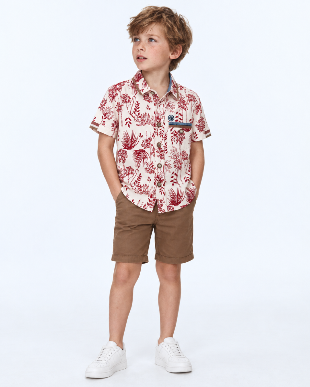 Camisa Niño Estampada Palmas Manga Corta