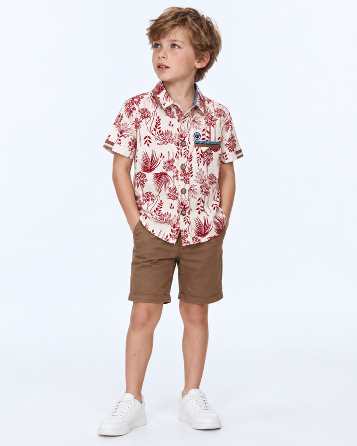 Camisa Niño Estampada Palmas Manga Corta