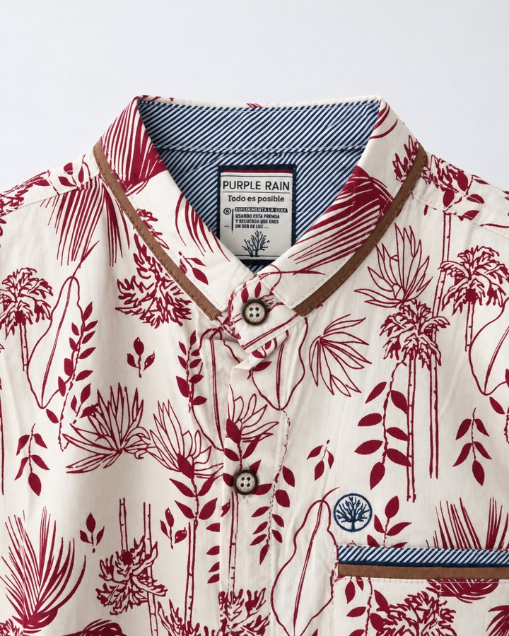 Camisa Niño Estampada Palmas Manga Corta